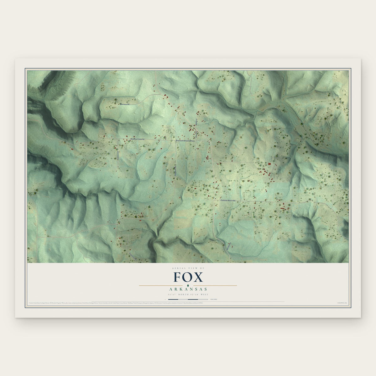Fox, Arkansas map print, the full design