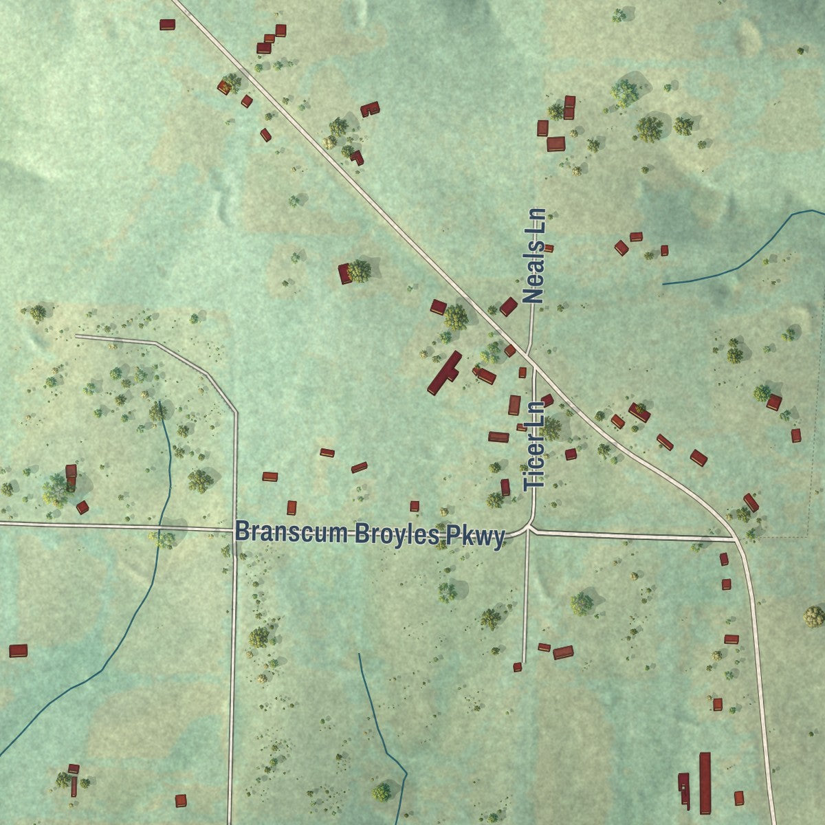 Close-up of the map of Fox, Arkansas print showing street and building detail