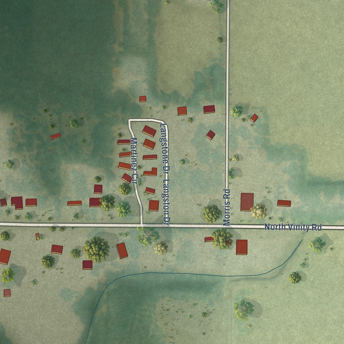 Second close-up of the map of Garner, Arkansas print showing more streets and buildings