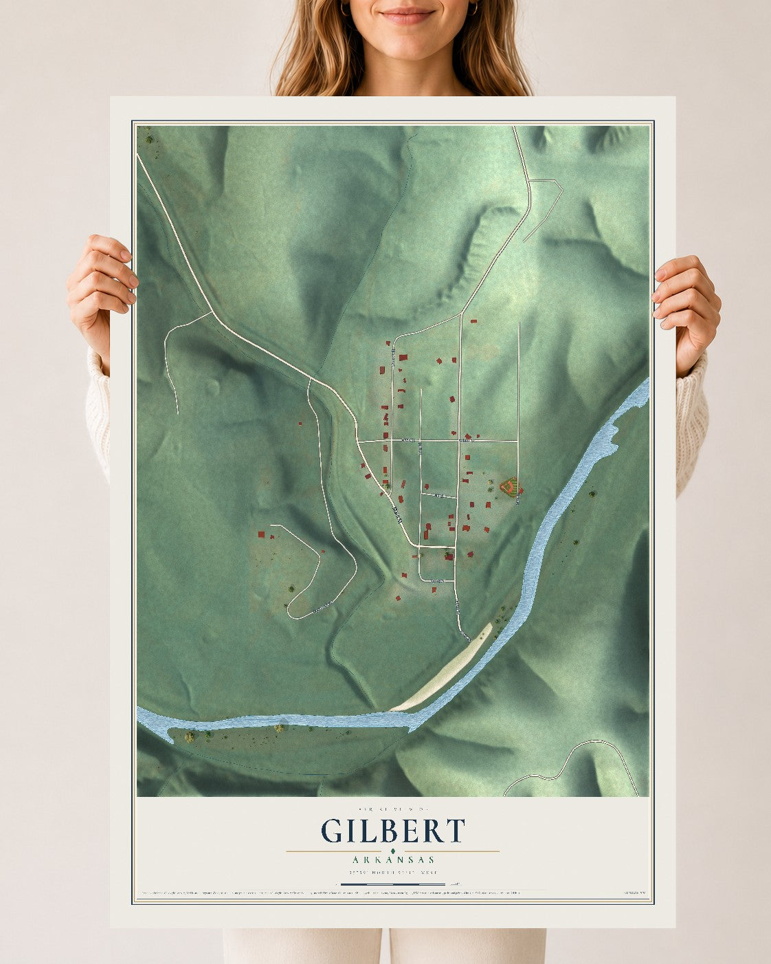 Map of Gilbert, Arkansas, 24 x 36 inch unframed archival matte print