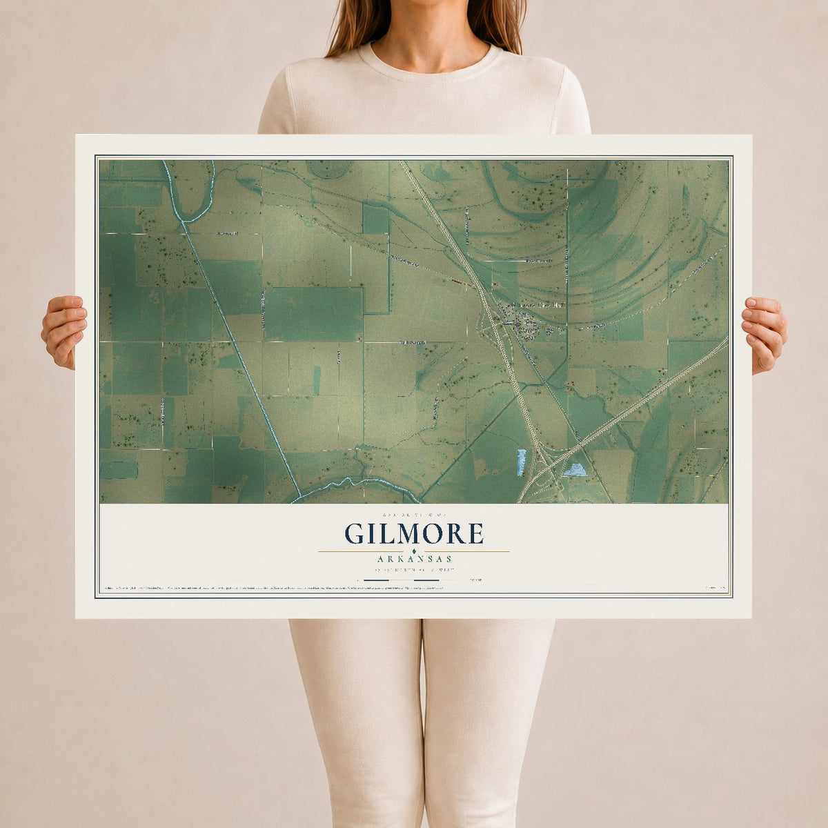 Map of Gilmore, Arkansas, 24 x 36 inch unframed archival matte print