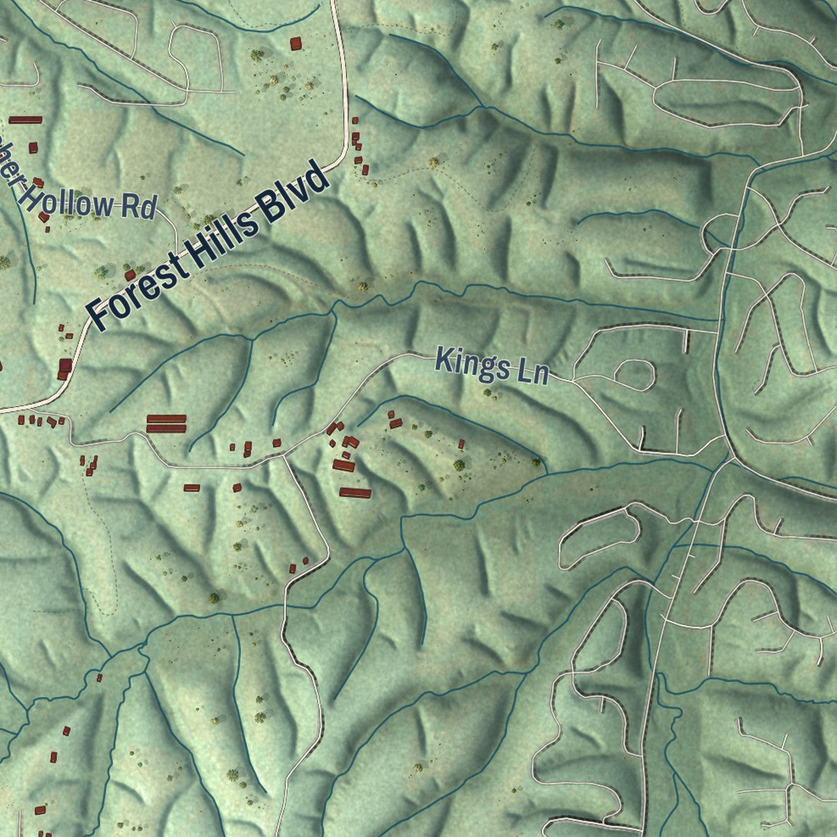 Second close-up of the map of Gravette, Arkansas print showing more streets and buildings