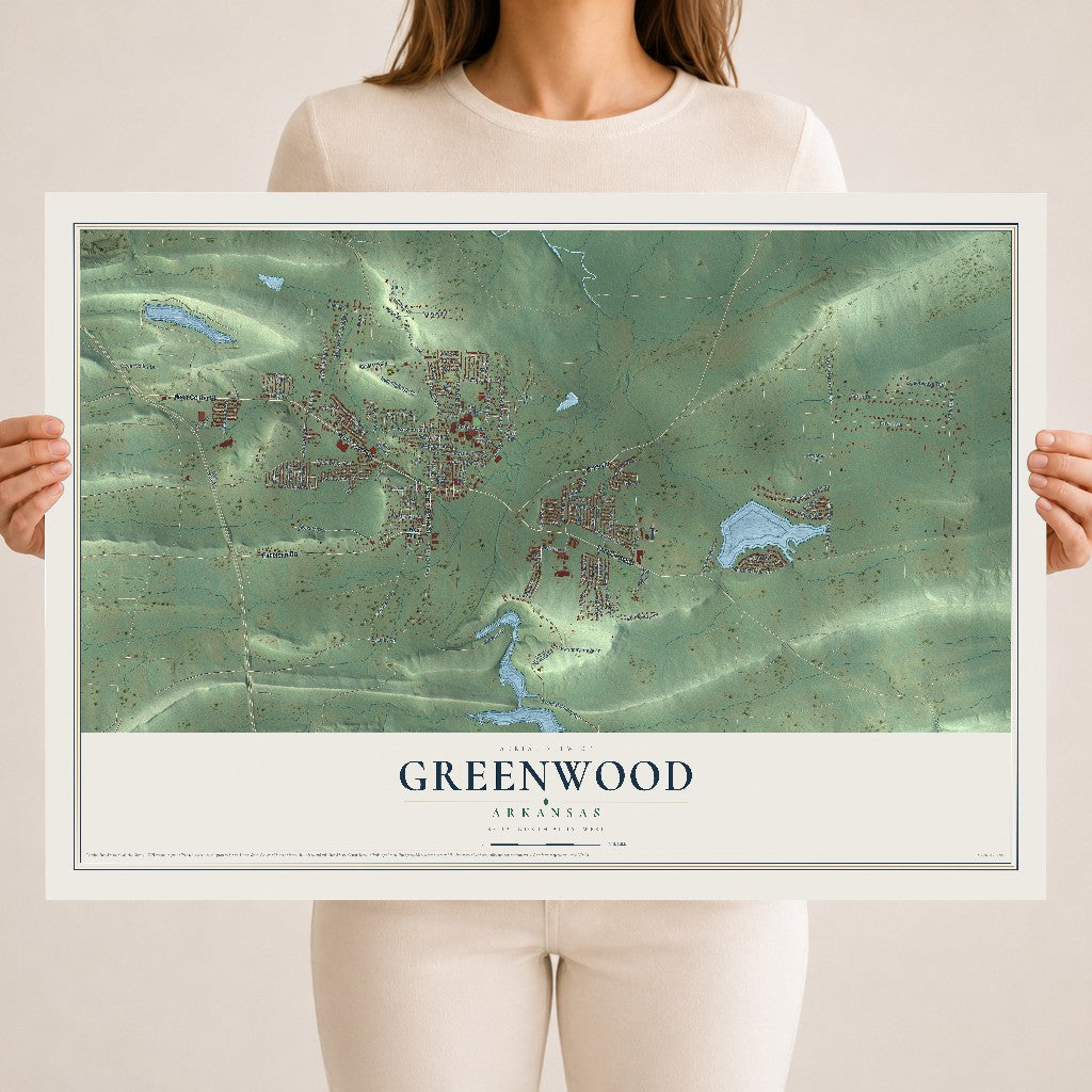 Map of Greenwood, Arkansas, 18 x 24 inch unframed archival matte print