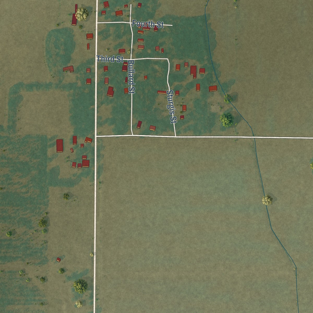 Close-up of the map of Gregory, Arkansas print showing street and building detail