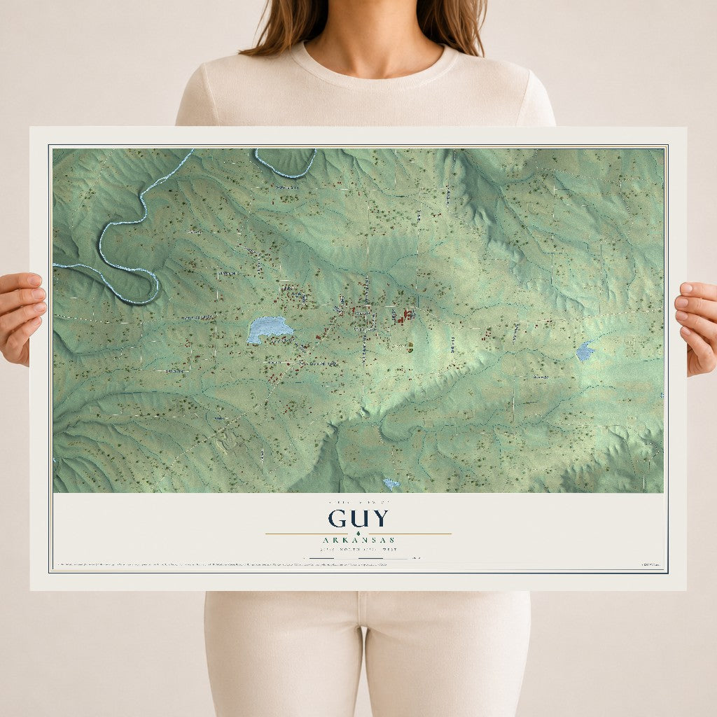 Map of Guy, Arkansas, 18 x 24 inch unframed archival matte print
