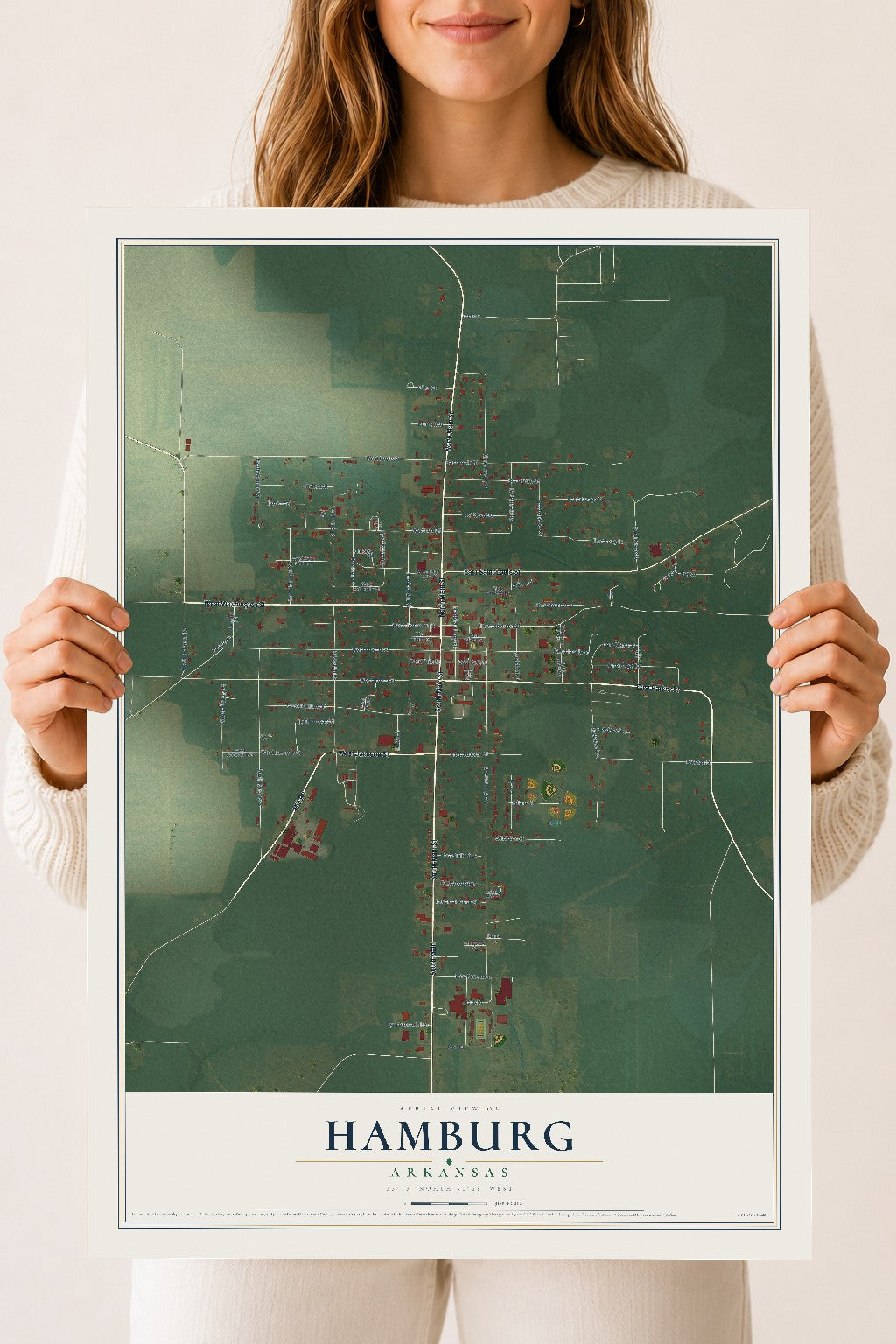 Map of Hamburg, Arkansas, 18 x 24 inch unframed archival matte print