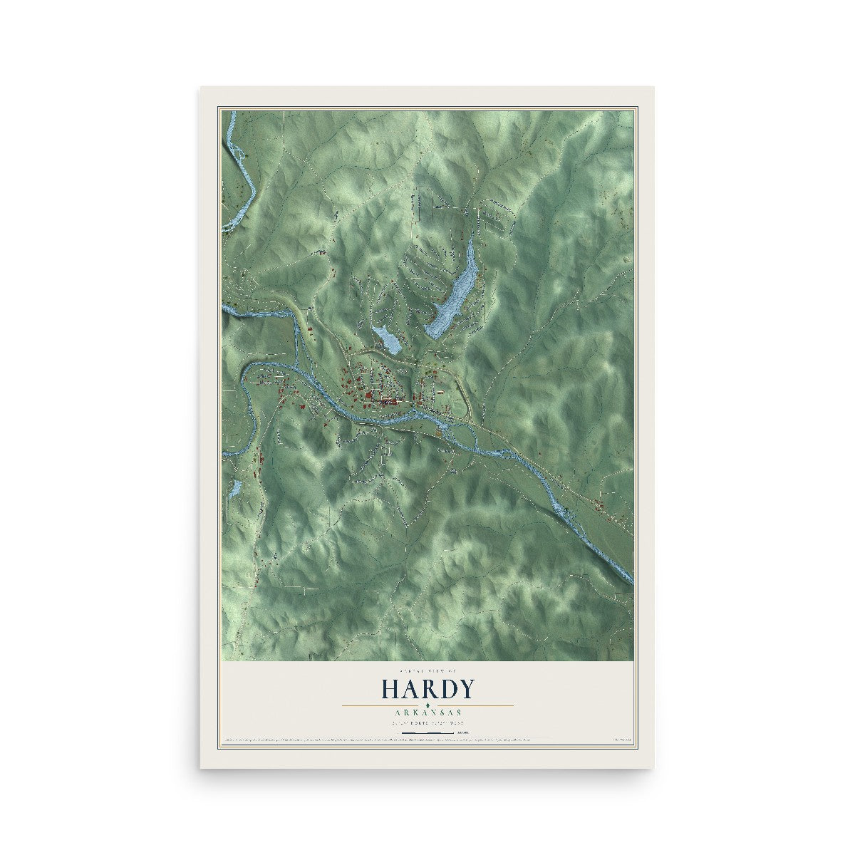 Map of Hardy, Arkansas, 12 x 18 inch unframed archival matte print