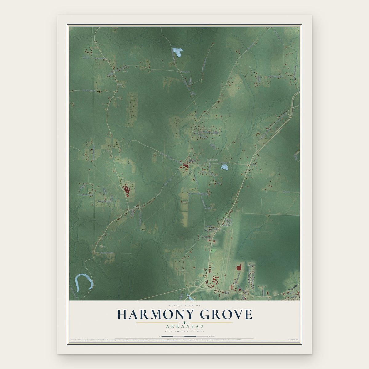Harmony Grove, Arkansas map print, the full design