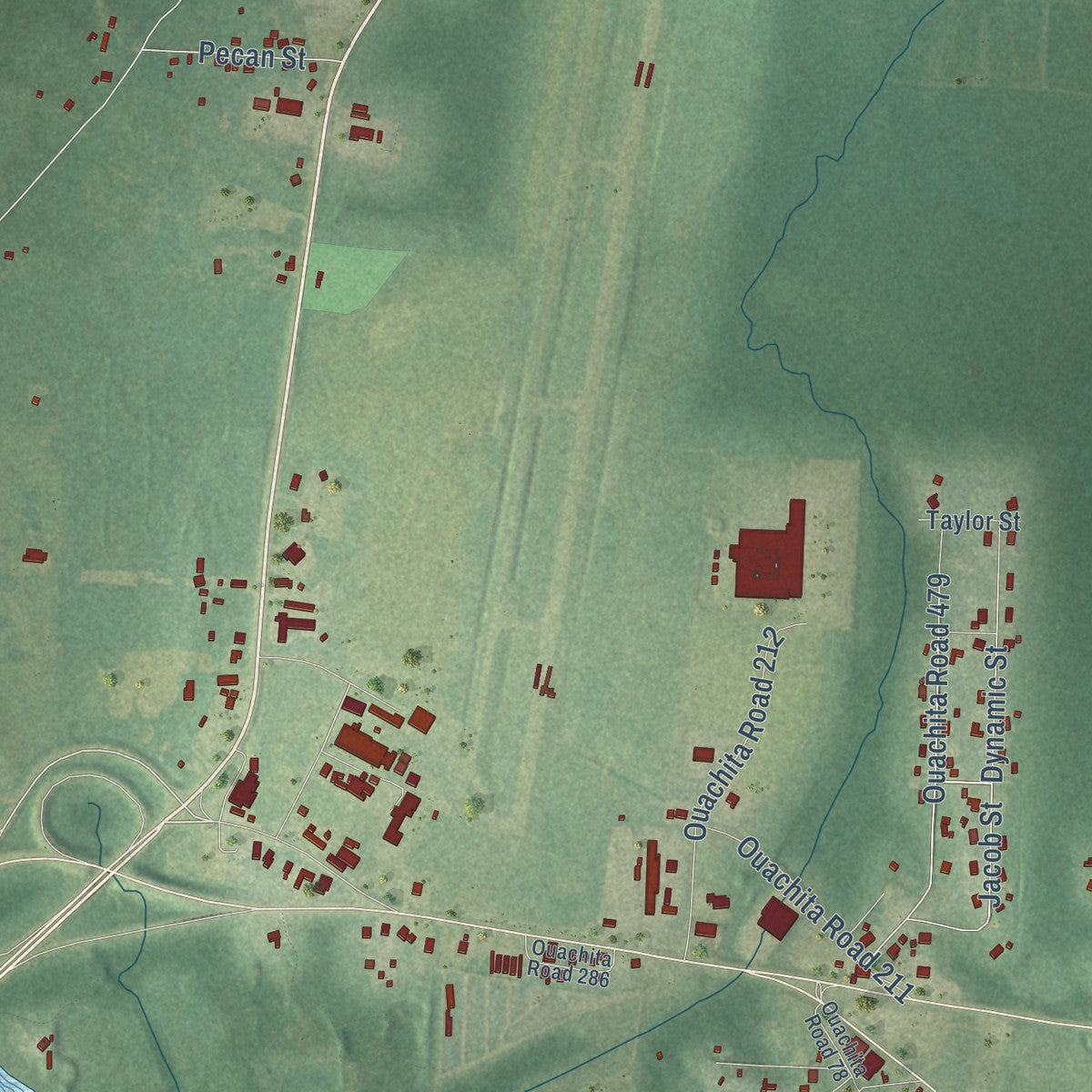 Close-up of the map of Harmony Grove, Arkansas print showing street and building detail