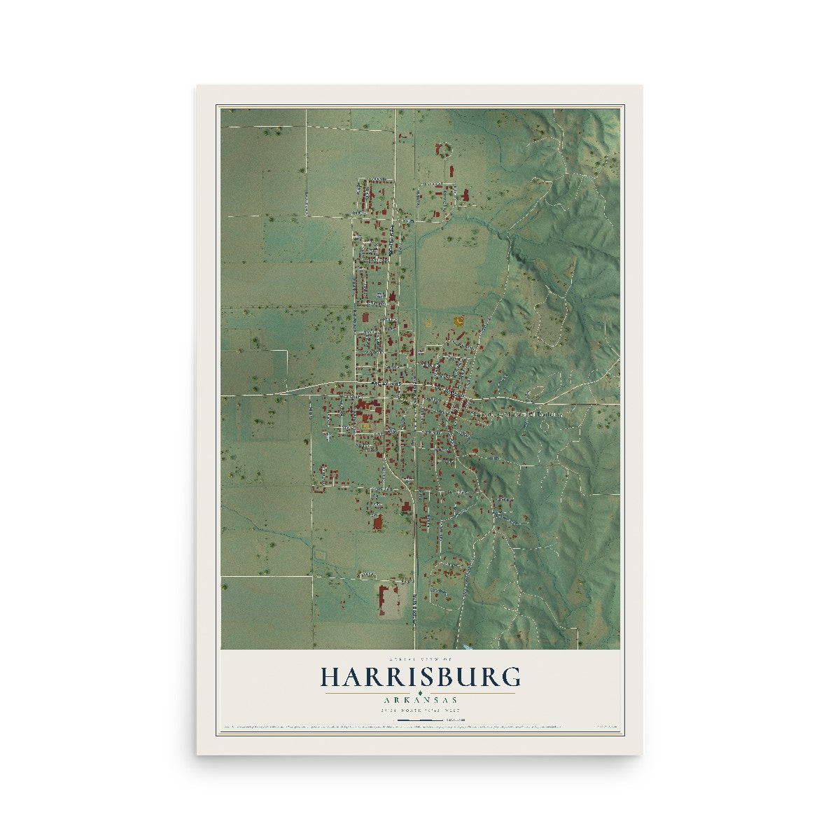 Map of Harrisburg, Arkansas, 12 x 18 inch unframed archival matte print