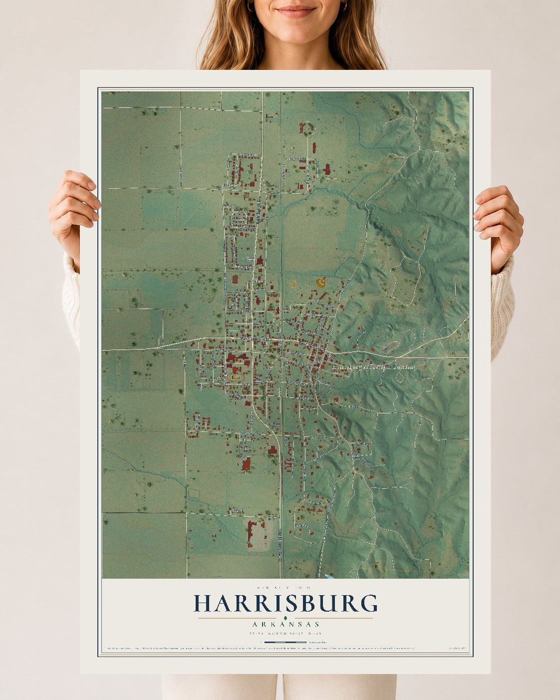 Map of Harrisburg, Arkansas, 24 x 36 inch unframed archival matte print