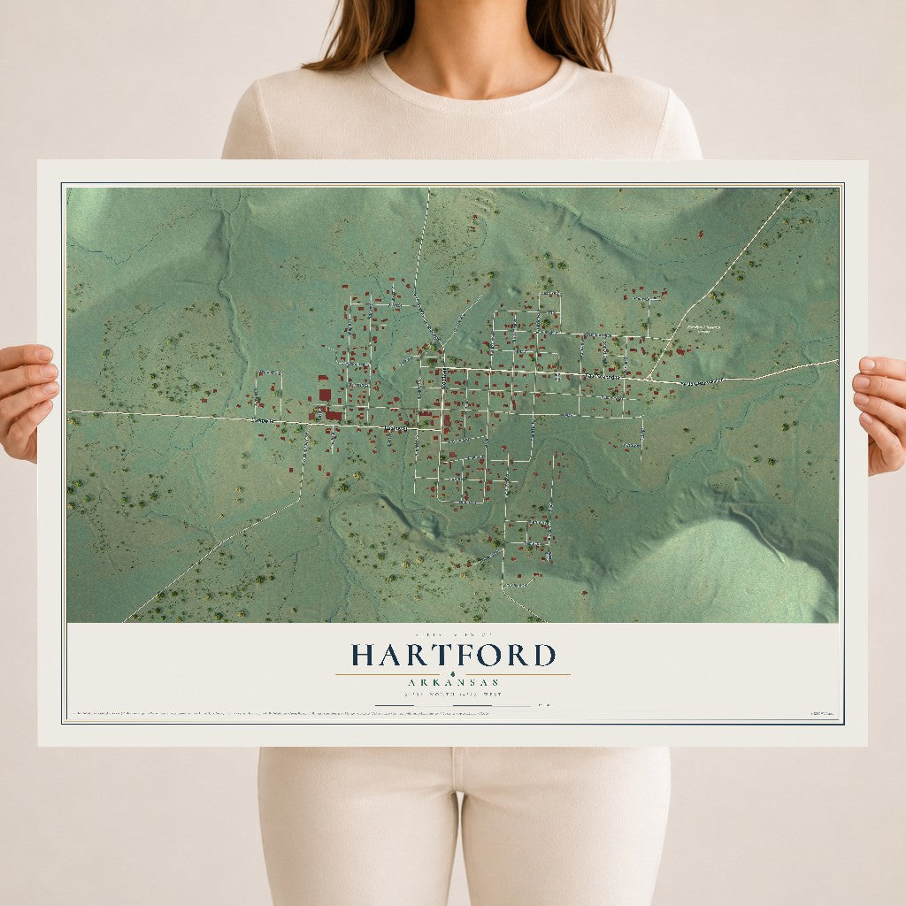 Map of Hartford, Arkansas, 18 x 24 inch unframed archival matte print
