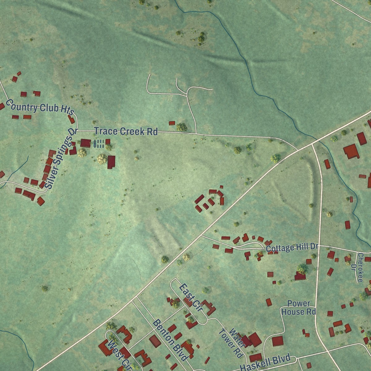 Second close-up of the map of Haskell, Arkansas print showing more streets and buildings