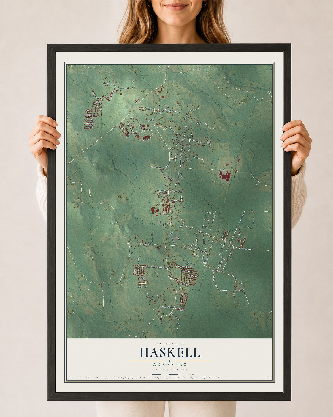 Map of Haskell, Arkansas, 24 x 36 inch print in a black wood frame