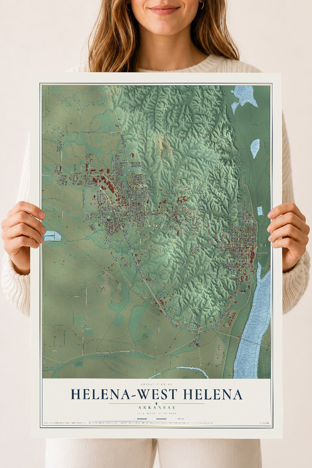 Map of Helena-West Helena, Arkansas, 18 x 24 inch unframed archival matte print