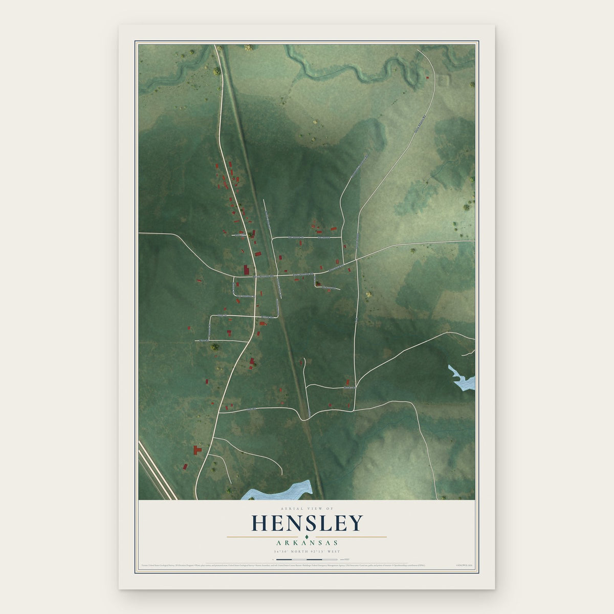 Hensley, Arkansas map print, the full design