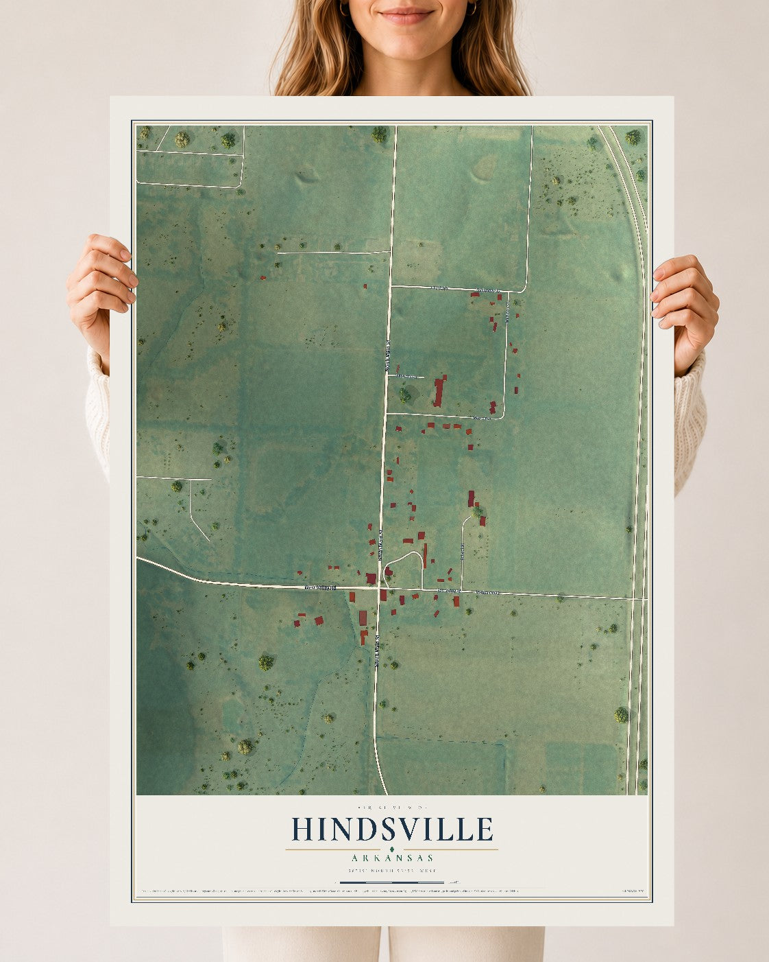 Map of Hindsville, Arkansas, 24 x 36 inch unframed archival matte print