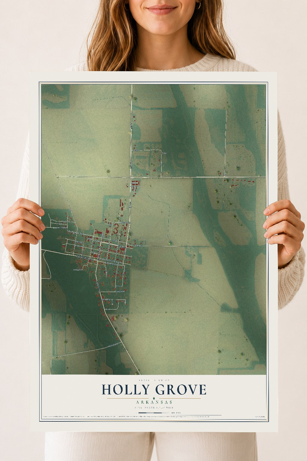 Map of Holly Grove, Arkansas, 18 x 24 inch unframed archival matte print