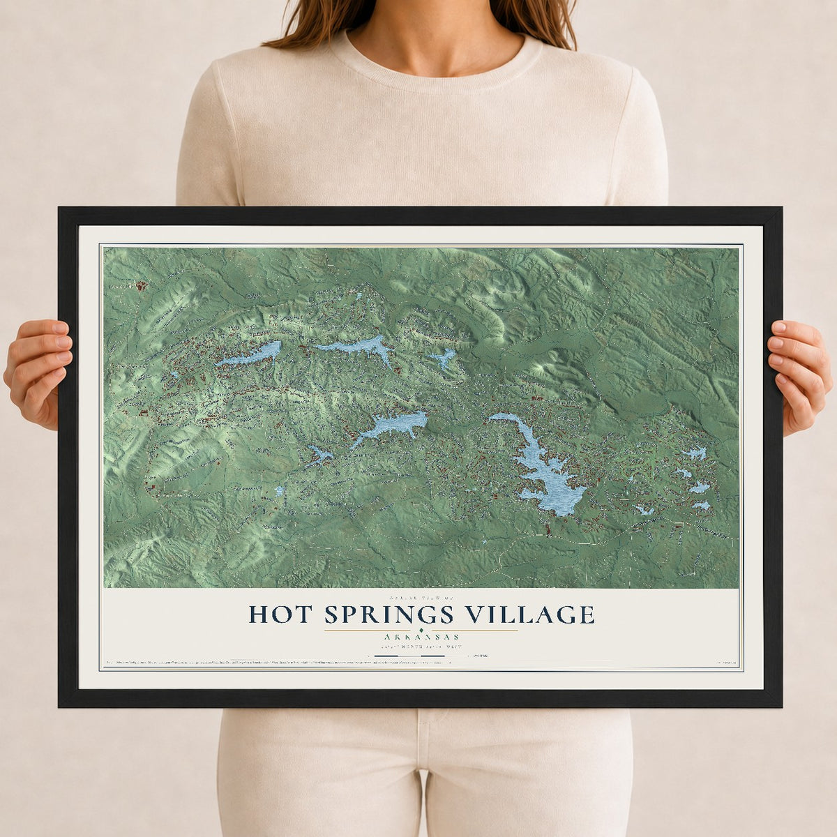 Map of Hot Springs Village, Arkansas, 12 x 18 inch print in a black wood frame