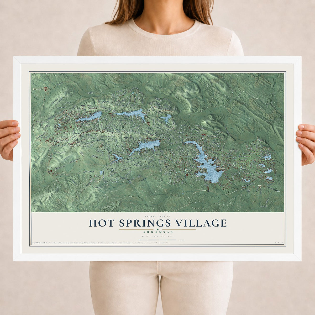 Map of Hot Springs Village, Arkansas, 18 x 24 inch print in a white wood frame