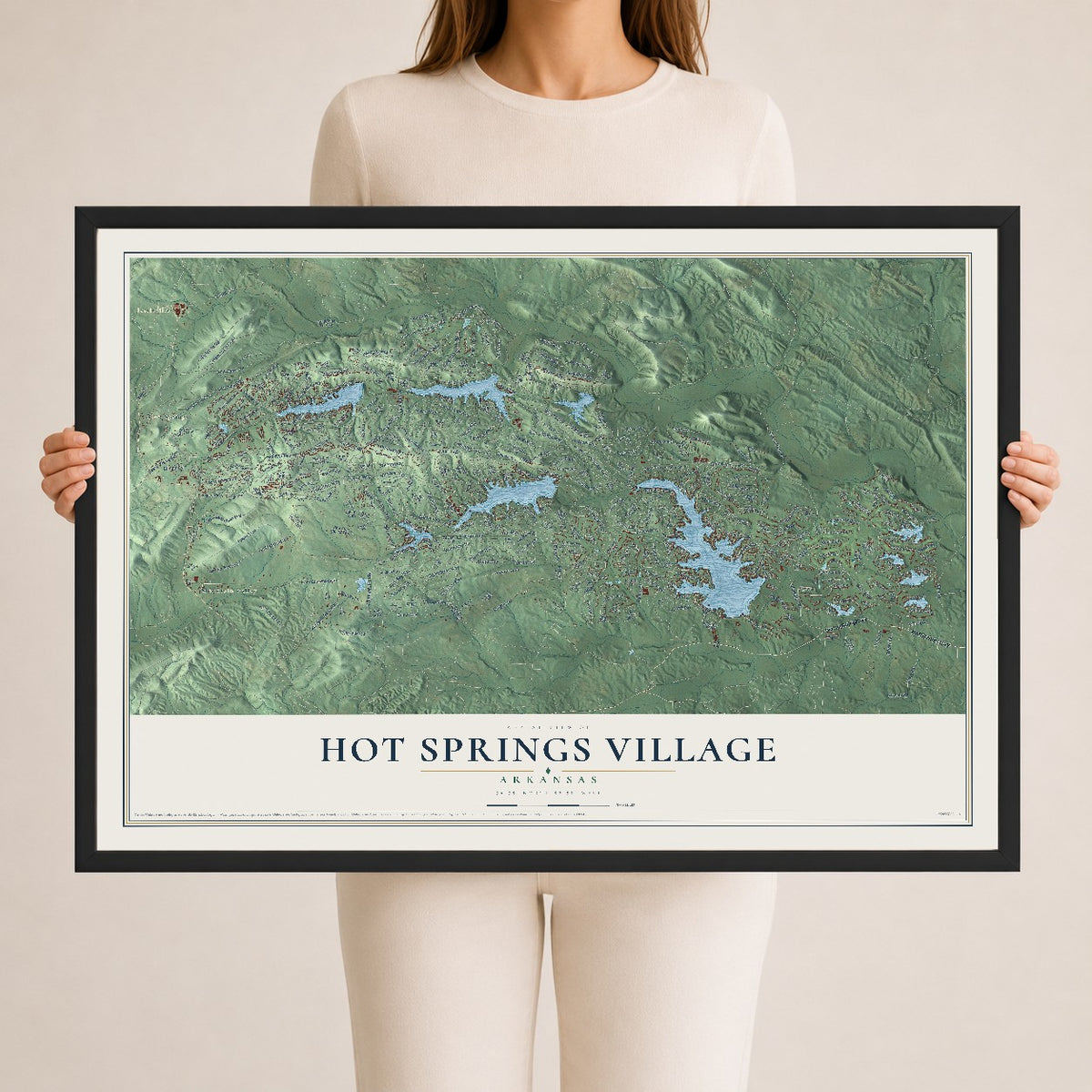 Map of Hot Springs Village, Arkansas, 24 x 36 inch print in a black wood frame