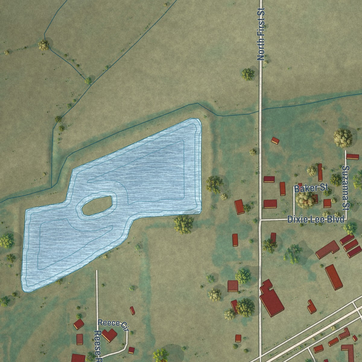 Second close-up of the map of Hughes, Arkansas print showing more streets and buildings