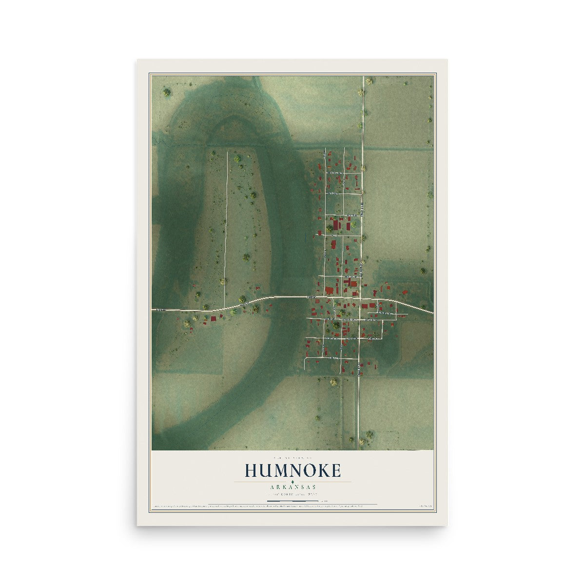 Map of Humnoke, Arkansas, 12 x 18 inch unframed archival matte print