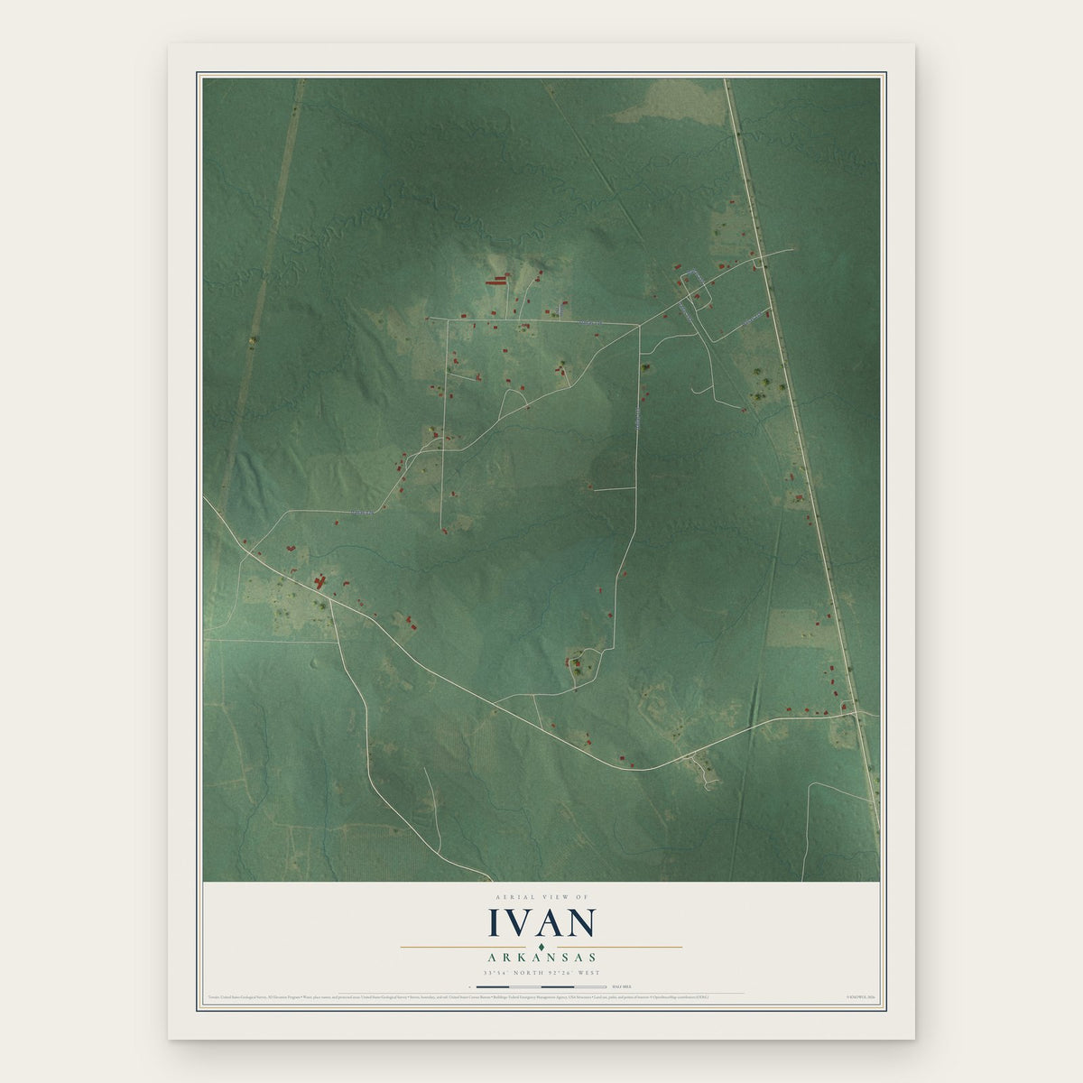 Ivan, Arkansas map print, the full design