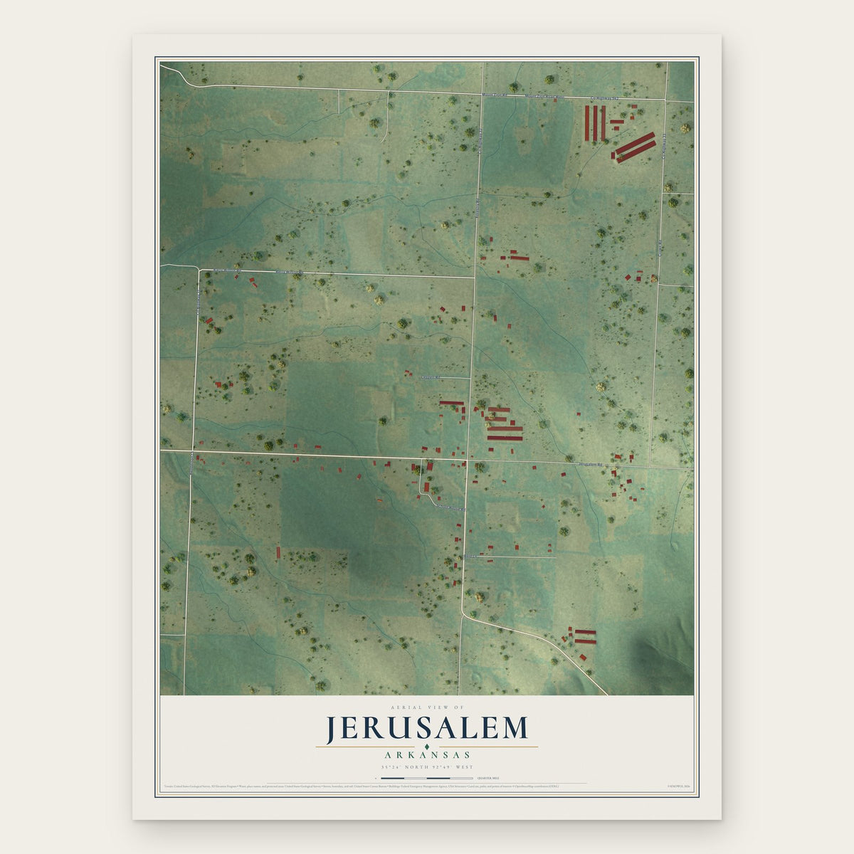 Jerusalem, Arkansas map print, the full design