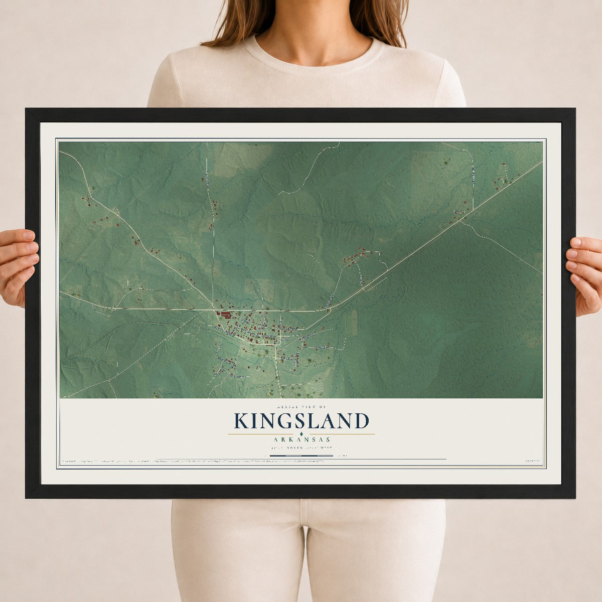 Map of Kingsland, Arkansas, 18 x 24 inch print in a black wood frame