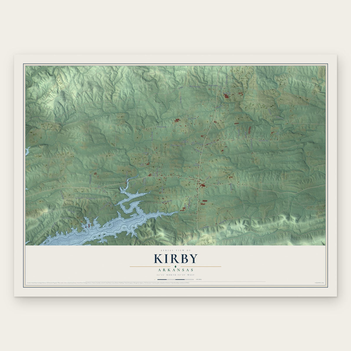 Kirby, Arkansas map print, the full design