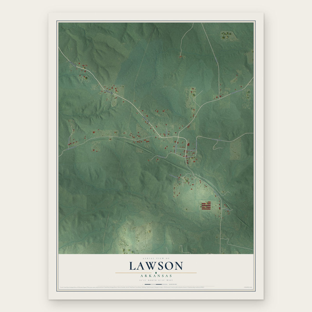 Lawson, Arkansas map print, the full design
