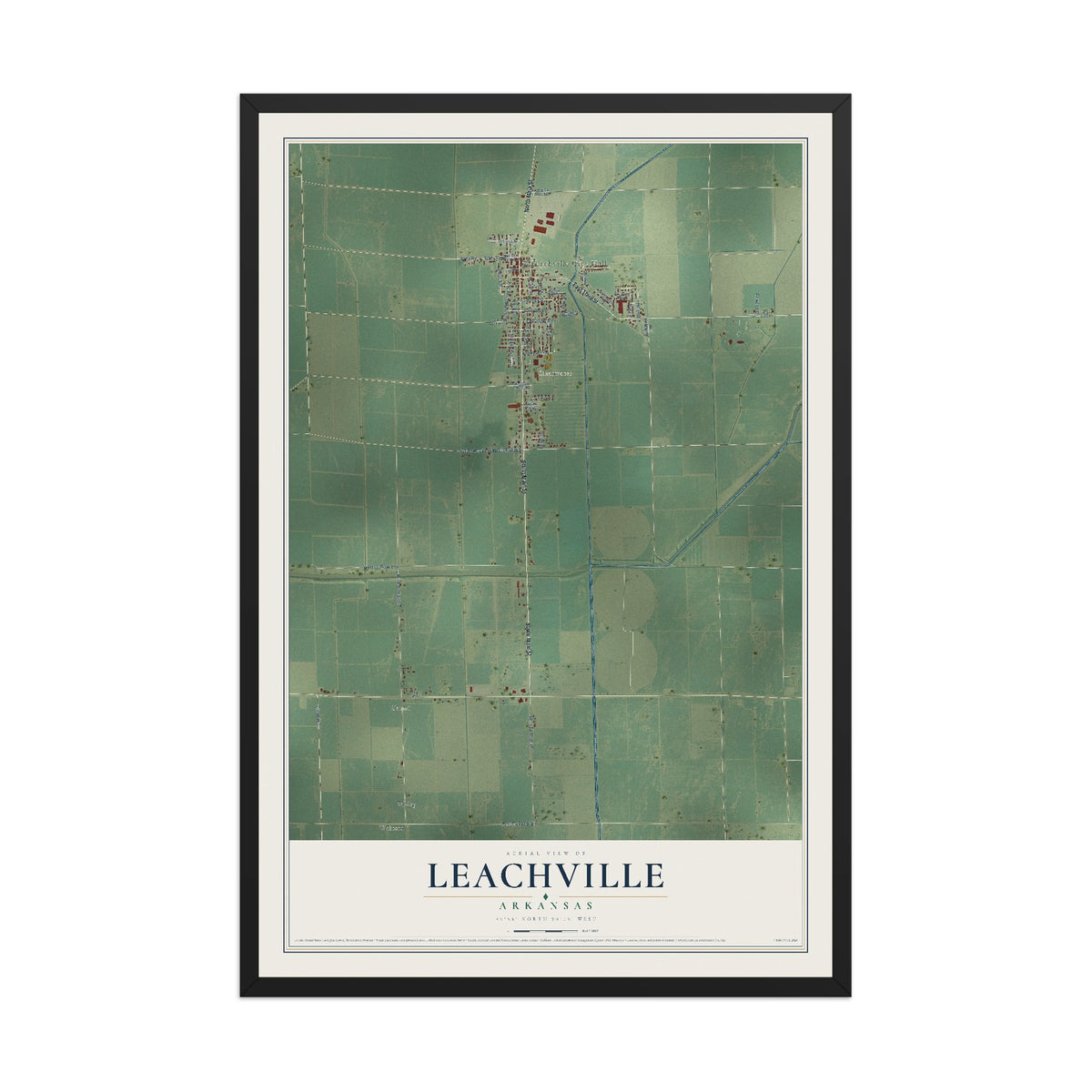 Map of Leachville, Arkansas, 12 x 18 inch print in a black wood frame