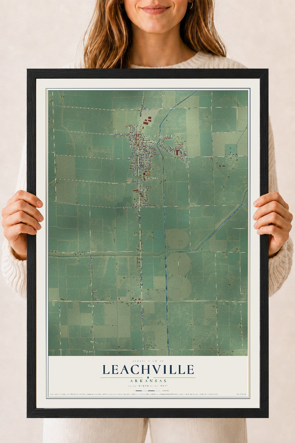 Map of Leachville, Arkansas, 18 x 24 inch print in a black wood frame
