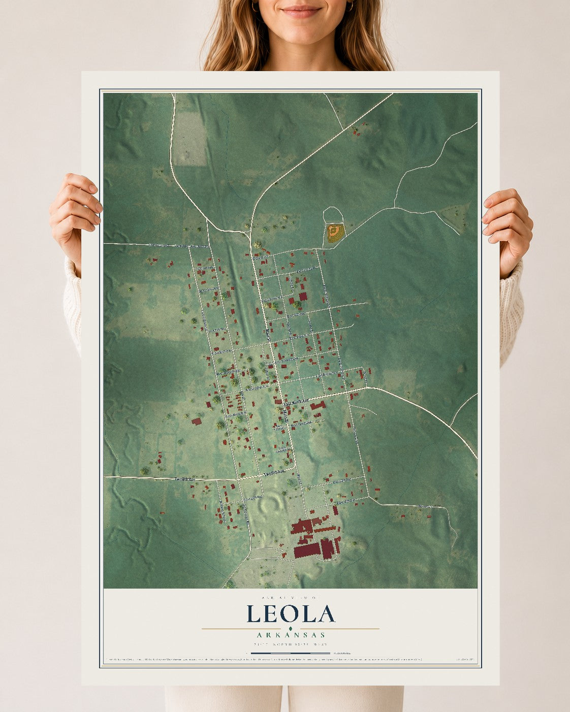 Map of Leola, Arkansas, 24 x 36 inch unframed archival matte print