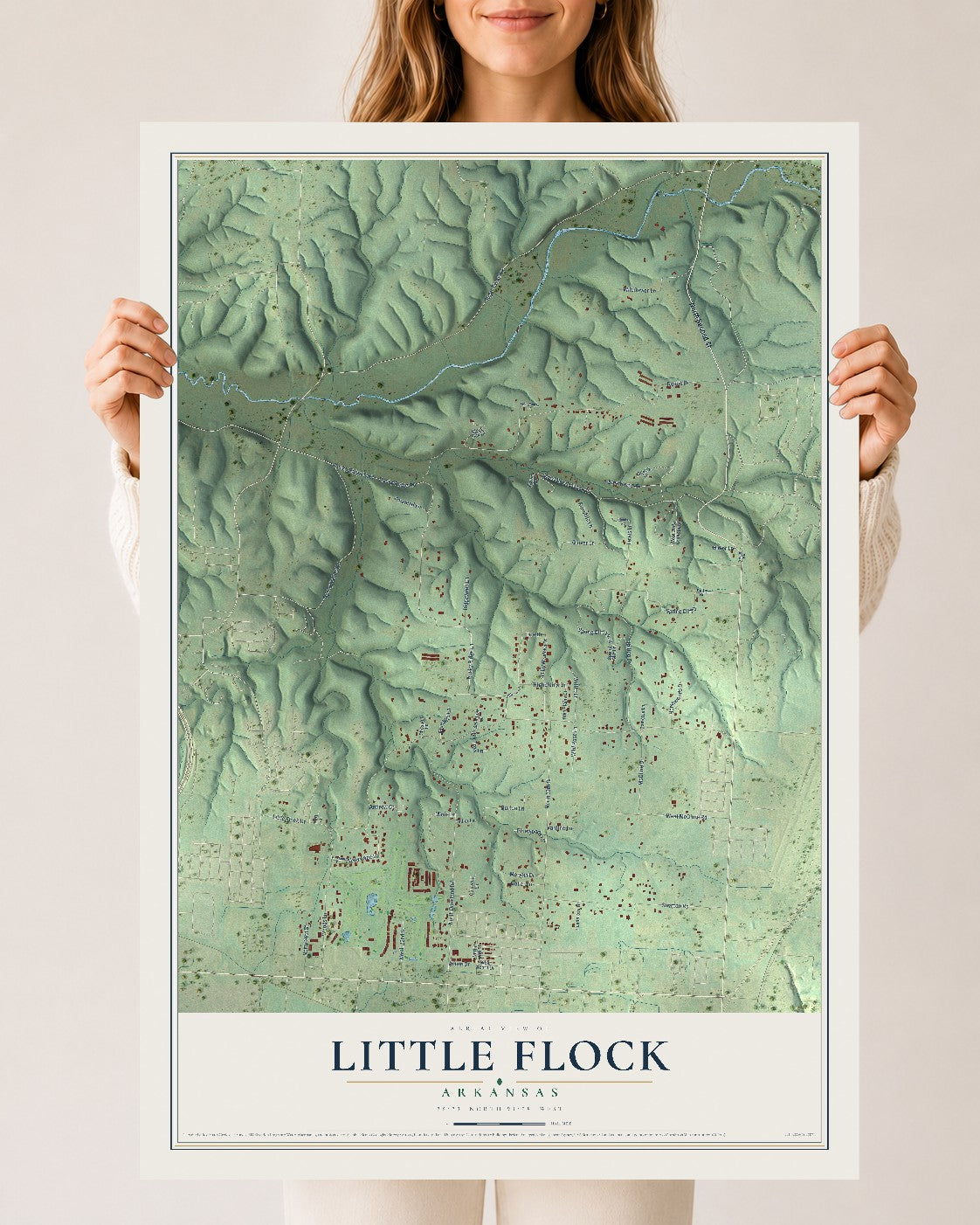 Map of Little Flock, Arkansas, 24 x 36 inch unframed archival matte print