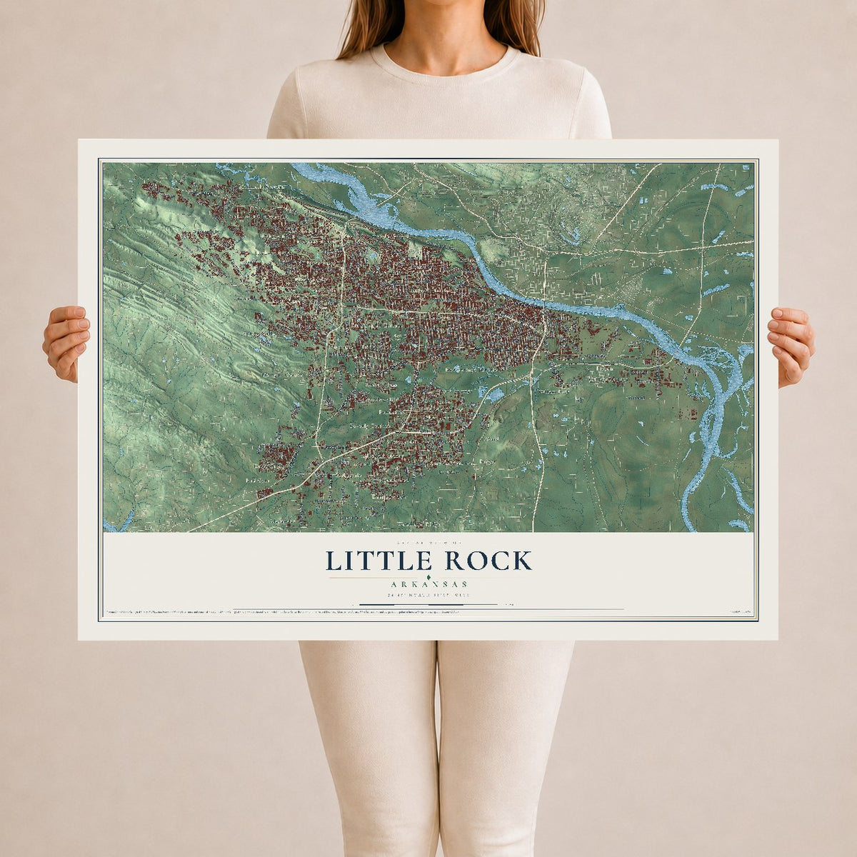 Map of Little Rock, Arkansas, 24 x 36 inch unframed archival matte print
