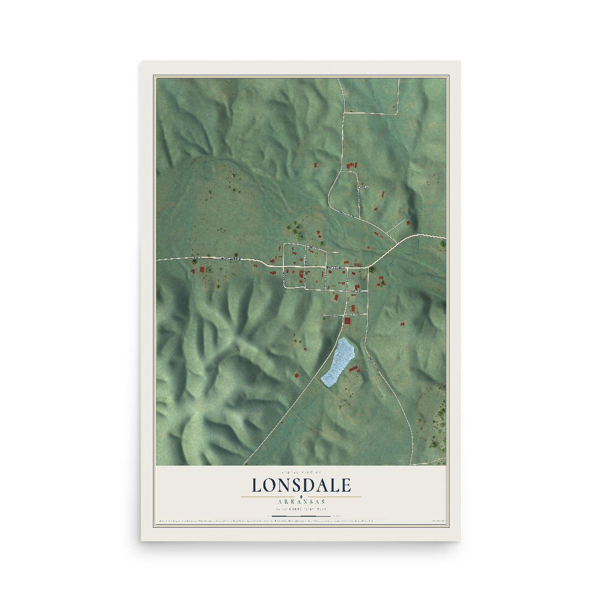 Map of Lonsdale, Arkansas, 12 x 18 inch unframed archival matte print