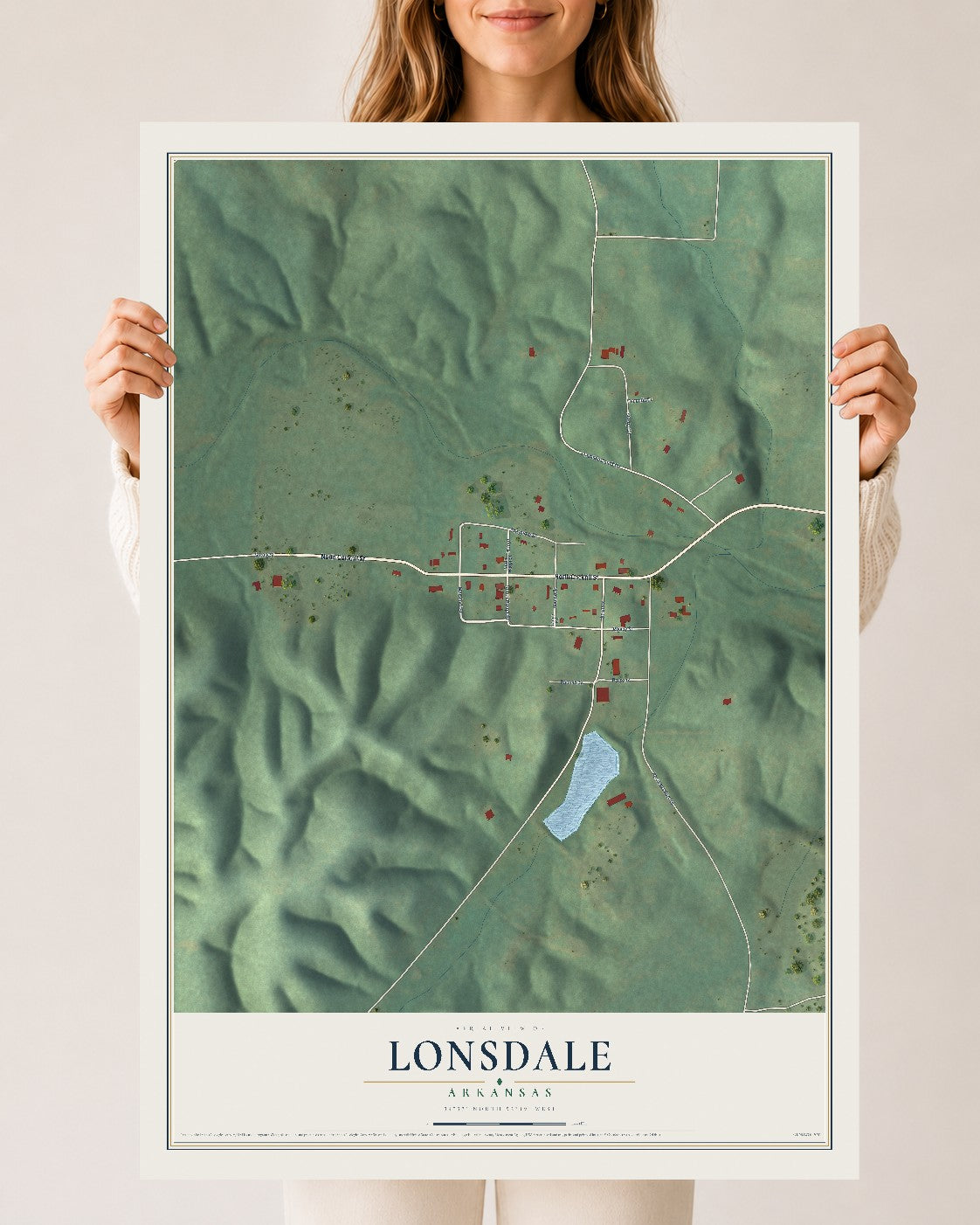 Map of Lonsdale, Arkansas, 24 x 36 inch unframed archival matte print