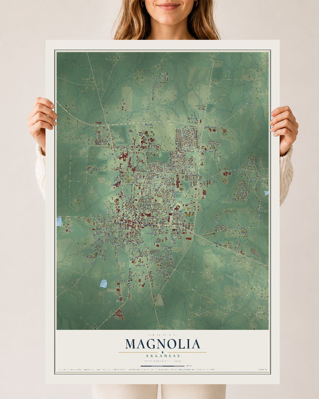 Map of Magnolia, Arkansas, 24 x 36 inch unframed archival matte print