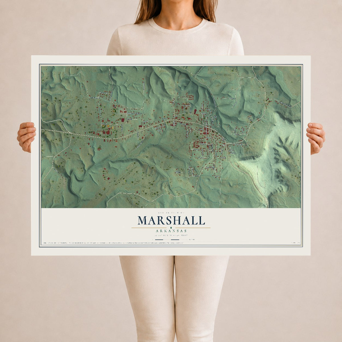 Map of Marshall, Arkansas, 24 x 36 inch unframed archival matte print