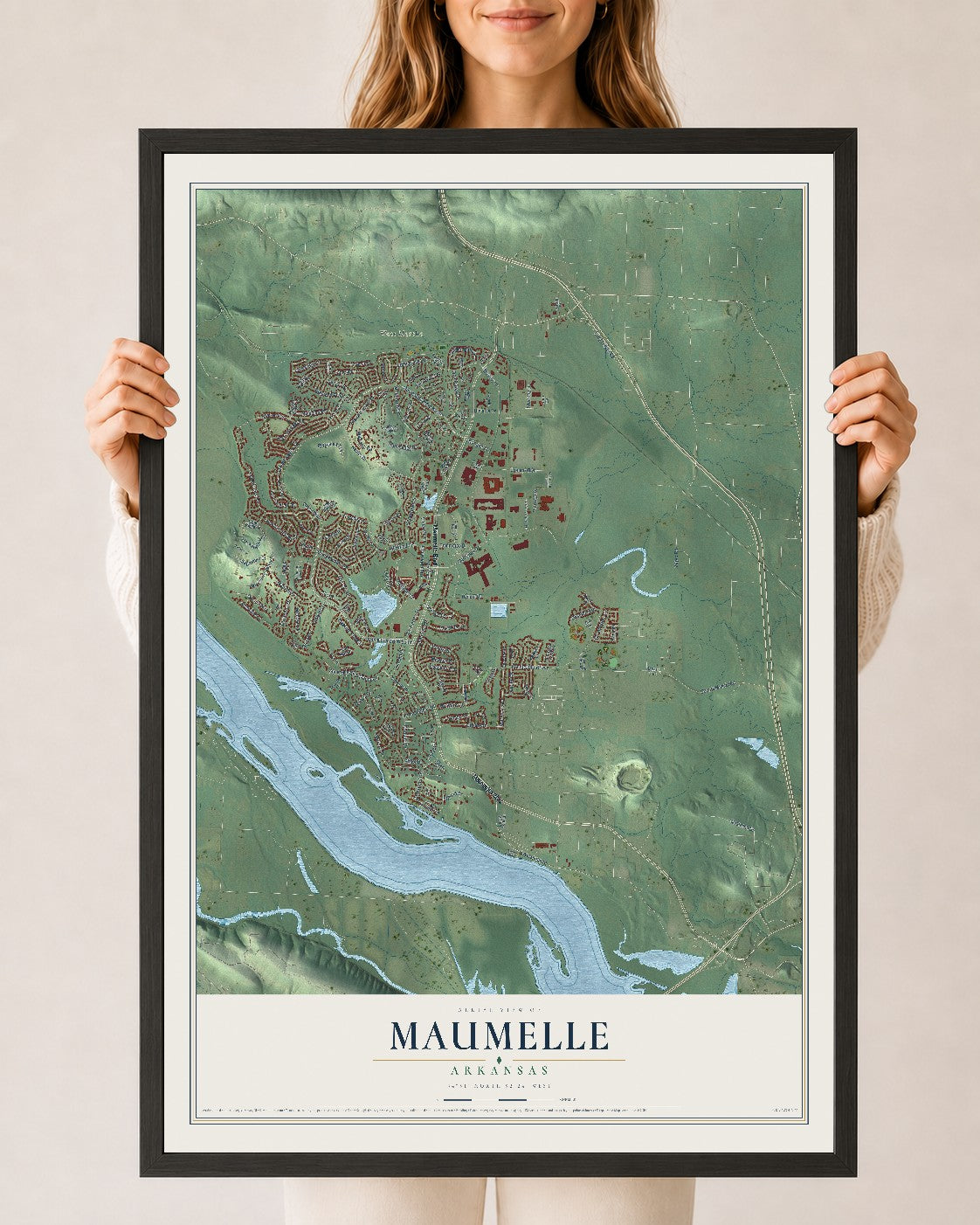 Map of Maumelle, Arkansas, 24 x 36 inch print in a black wood frame