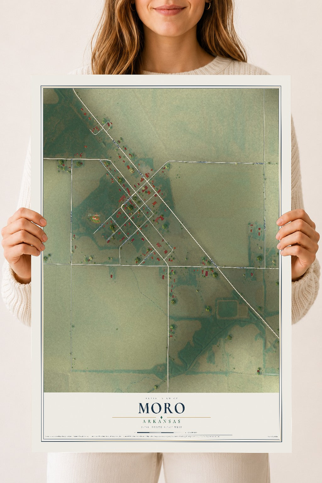 Map of Moro, Arkansas, 18 x 24 inch unframed archival matte print