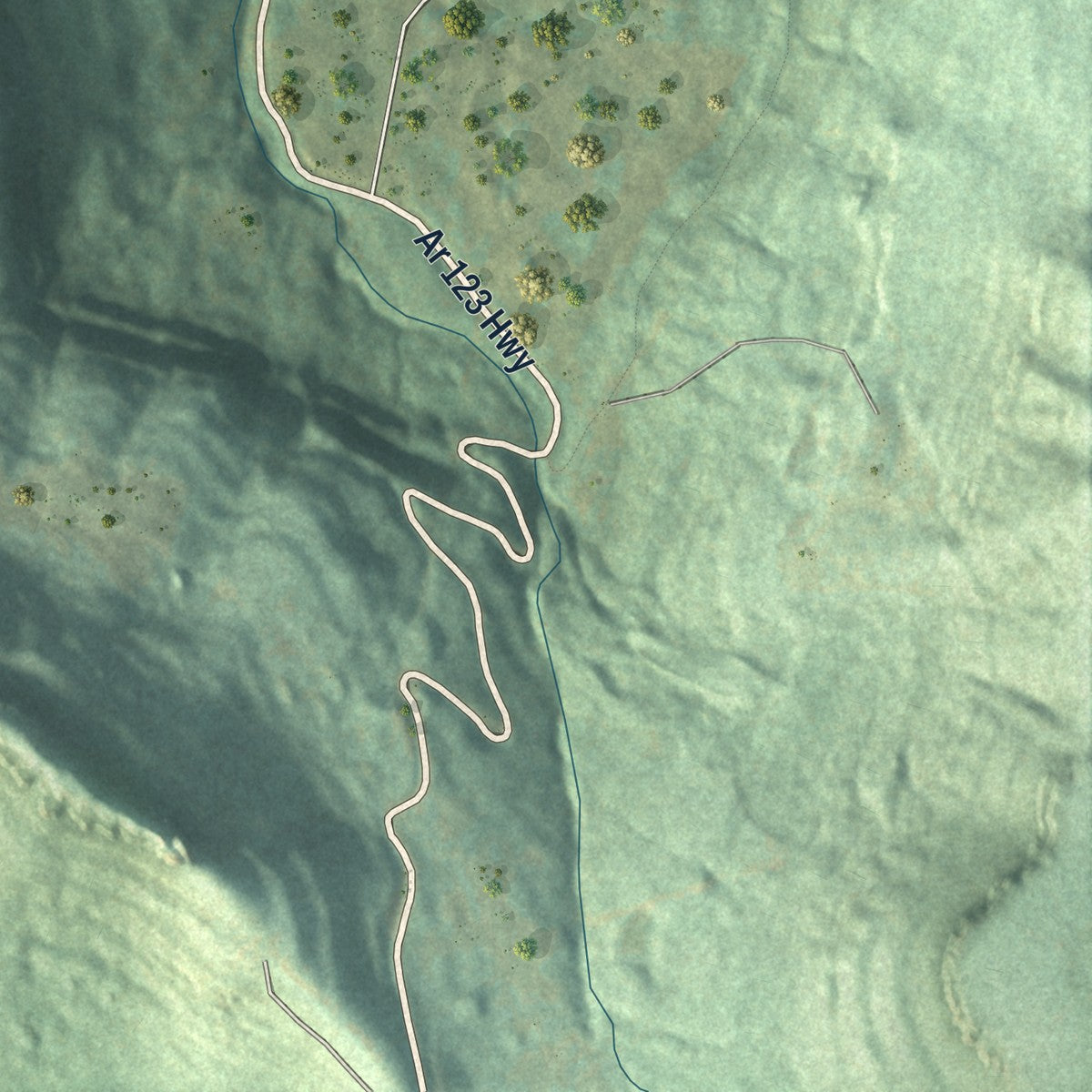 Close-up of the map of Mount Judea, Arkansas print showing street and building detail