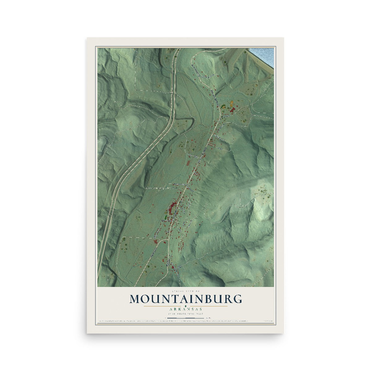 Map of Mountainburg, Arkansas, 12 x 18 inch unframed archival matte print