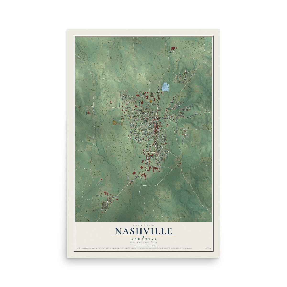 Map of Nashville, Arkansas, 12 x 18 inch unframed archival matte print