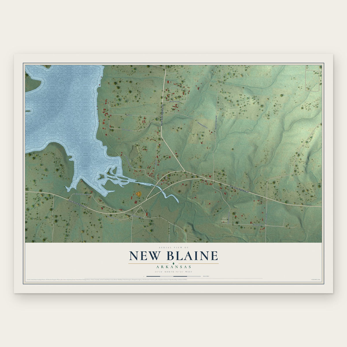 New Blaine, Arkansas map print, the full design