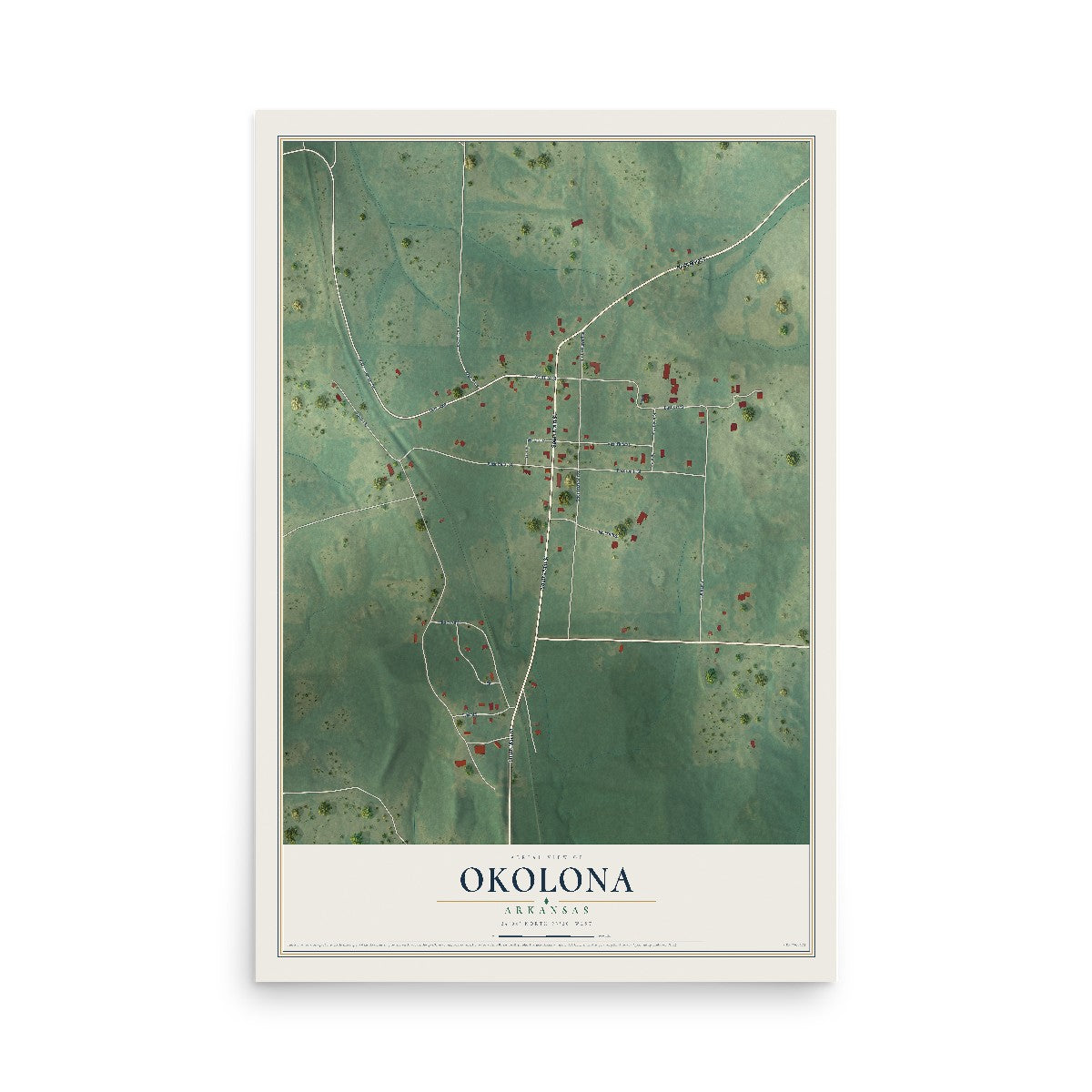 Map of Okolona, Arkansas, 12 x 18 inch unframed archival matte print