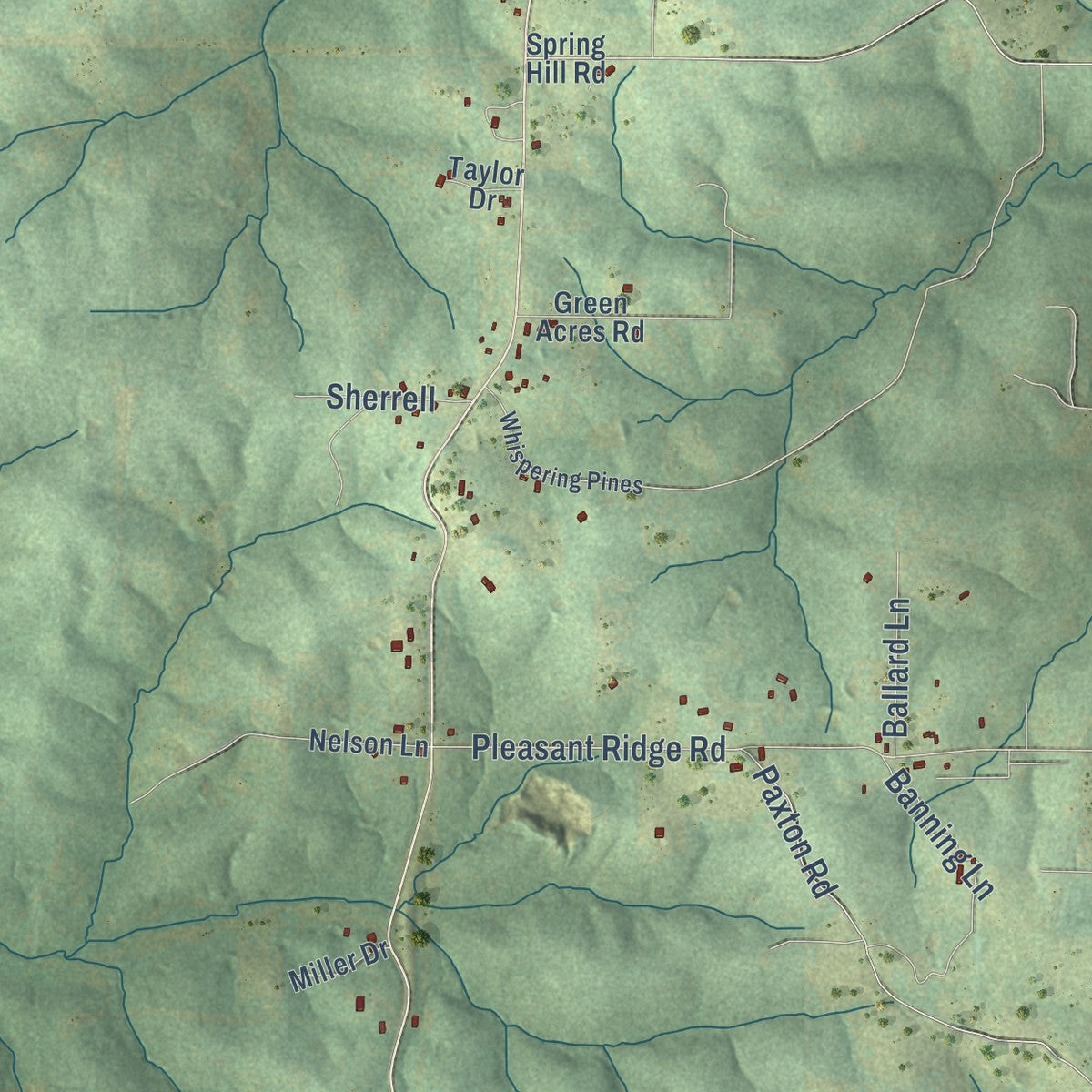 Second close-up of the map of Oxford, Arkansas print showing more streets and buildings