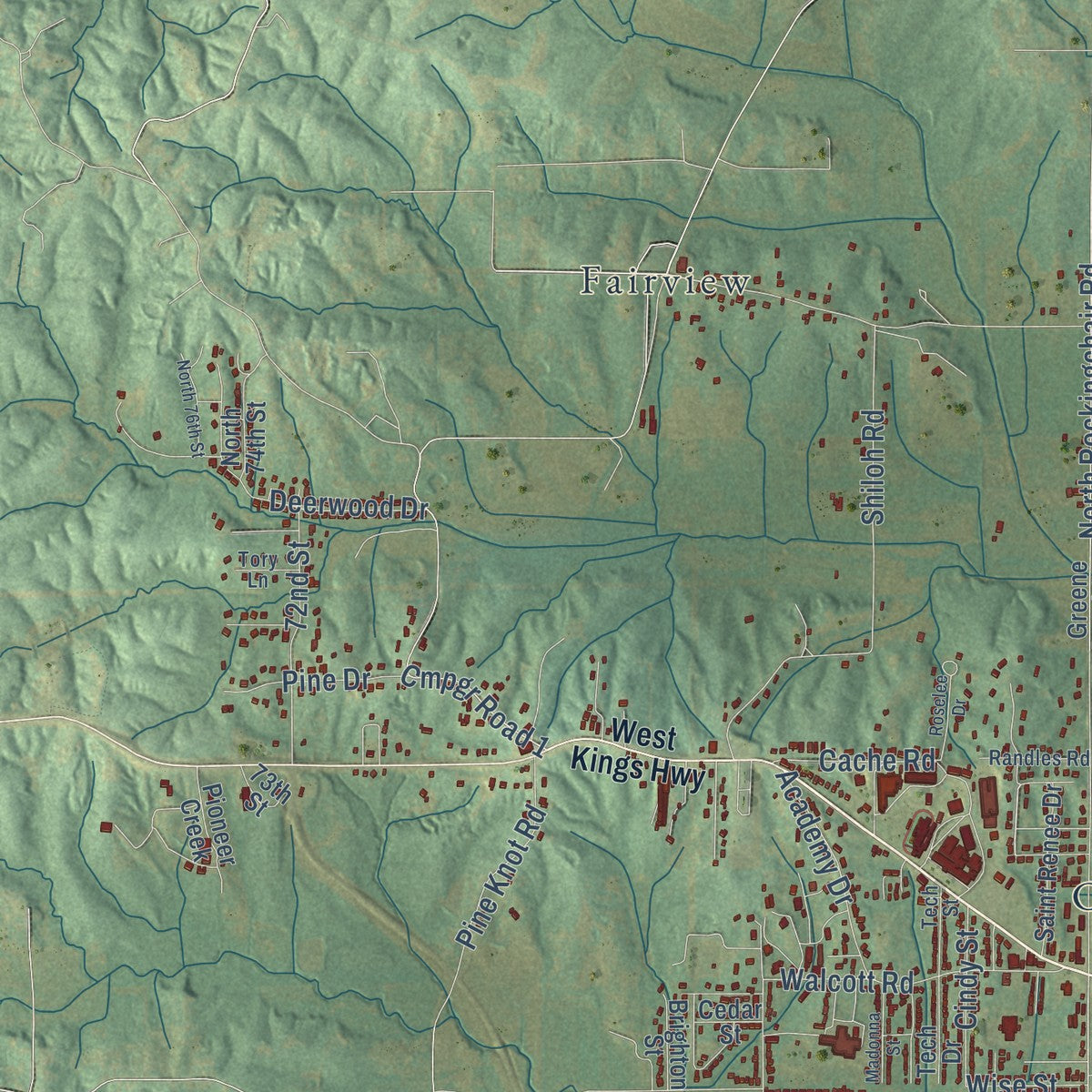 Second close-up of the map of Paragould, Arkansas print showing more streets and buildings